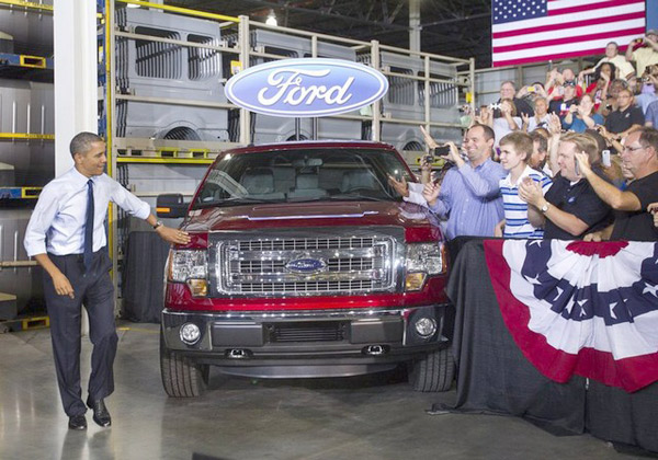 حضور اوباما در کارخانه خودروسازی فورد در میسوری آمریکا
