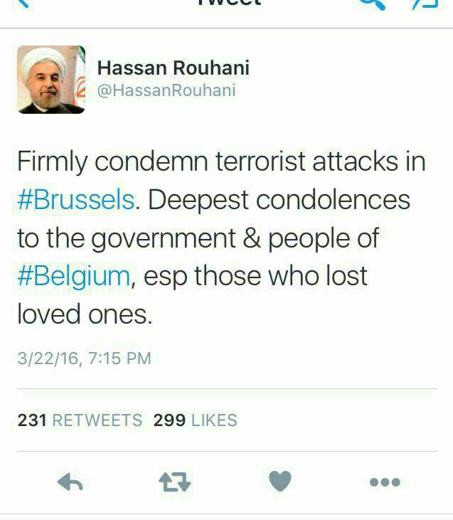 توئیت روحانی در مورد انفجارهای بروکسل