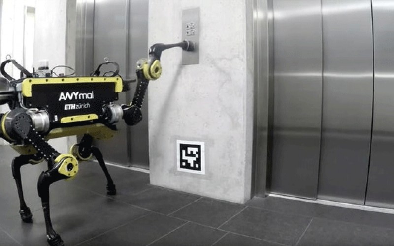 استفاده ربات 4 پا از آسانسور!