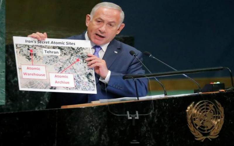 بنیامین نتانیاهو مختصات «تاسیسات مخفی اتمی در تهران» را در سخنرانی خود در سازمان ملل نشان داد- رویترز