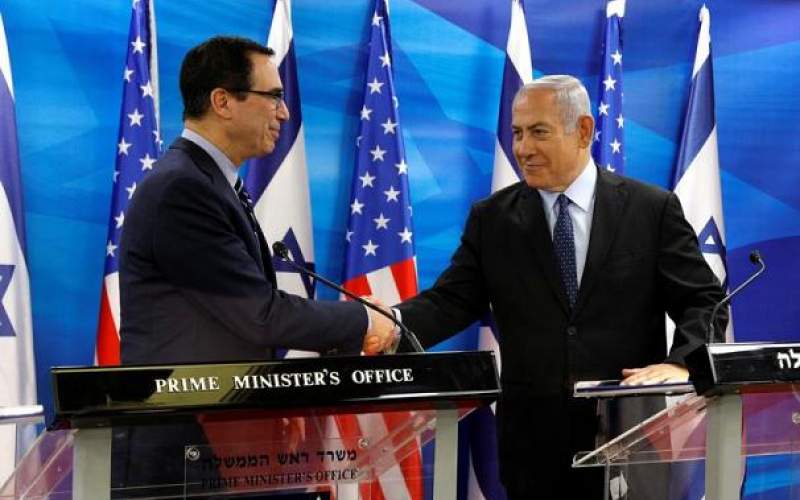 دیدار بنیامین نتانیاهو، نخست وزیر اسرائیل با استیون منوچین، وزیر خزانه‌داری آمریکا