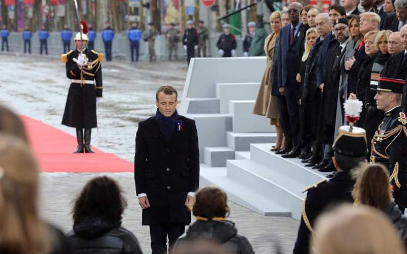 امانوئل ماکرون، رییس جمهوری فرانسه در مراسم صد سالگی پایان جنگ جهانی اول-رویترز