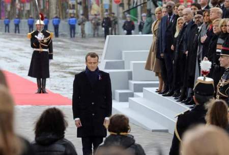 امانوئل ماکرون، رییس جمهوری فرانسه در مراسم صد سالگی پایان جنگ جهانی اول-رویترز