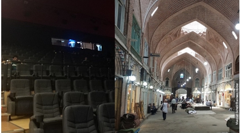 تصویری از یک سینمای خالی در مشهد و یک بازار فرش خلوت در تبریز
