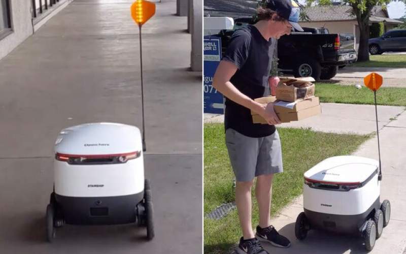 ارسال پیتزا با ربات در دوران فاصله‌گذاری اجتماعی