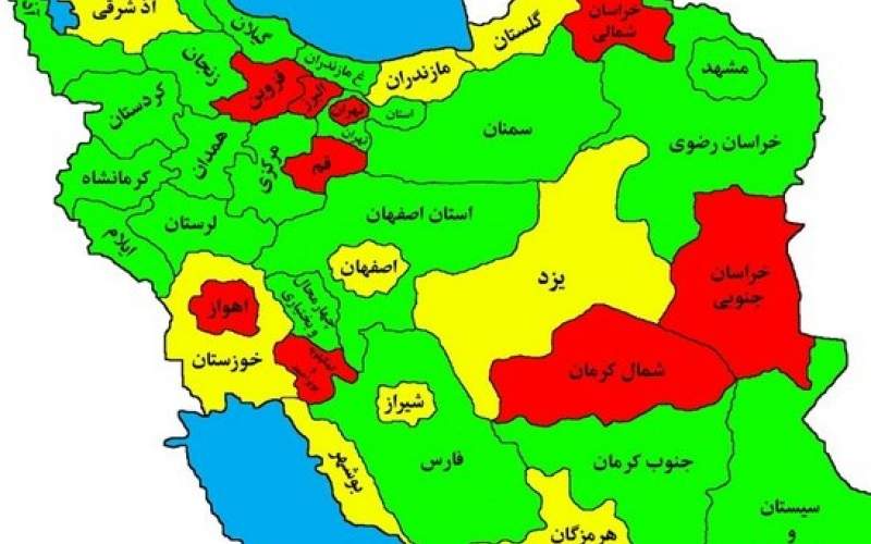 7 استان و 2 کلانشهر همچنان در محدوه قرمز