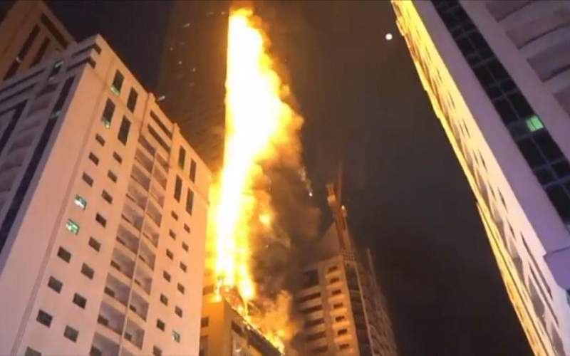 آتش‌سوزی وحشتناک برج ۴۸ طبقه در امارات