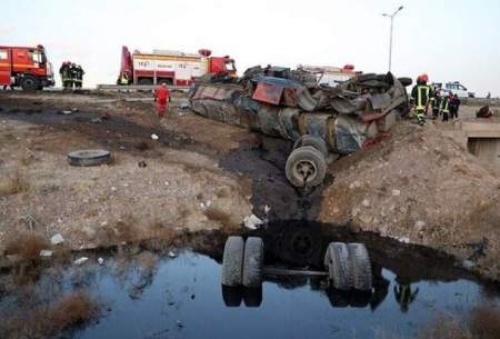 مرگ راننده در واژگونی تانکر حمل روغن سوخته