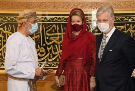 ملکه بلژیک با حجاب اسلامی در مسجد عمان