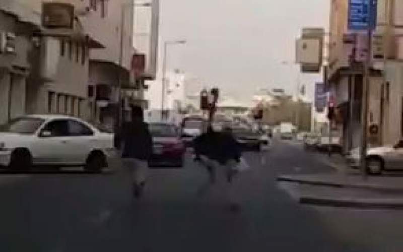 حمله یک شتر مرغ به دو انسان وسط خیابان