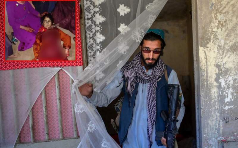 ترکیبی از تصویر یک جنگجوی طالبان و عکس زرمینه، زن جوان افغان