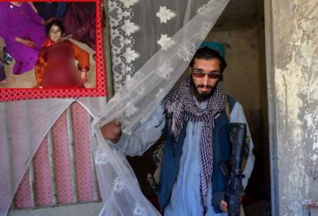 ترکیبی از تصویر یک جنگجوی طالبان و عکس زرمینه، زن جوان افغان