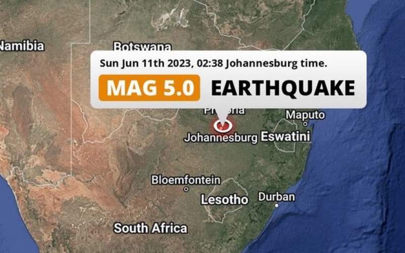 وقوع زلزله ۵ ریشتری در آفریقای جنوبی