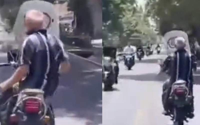 حرکات خطرناک پیرمرد ایرانی با موتورسیکلت