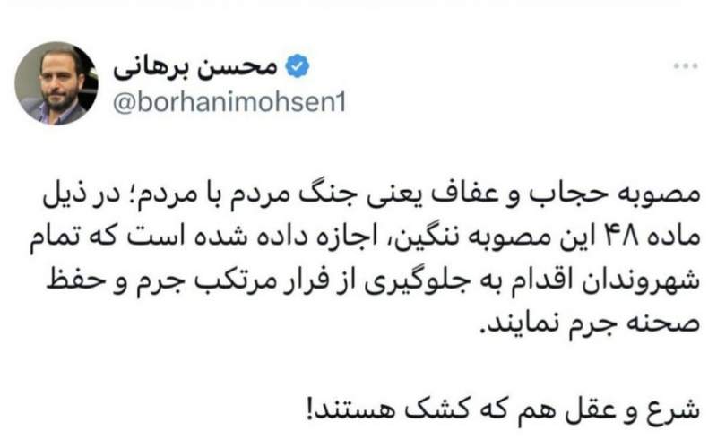 نظر محسن برهانی «حقوقدان» درباره مصوبه موسوم به حجاب