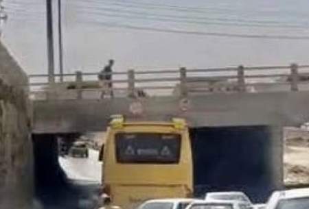 کنده شدن سقف یک اتوبوس در اثر برخورد با پل