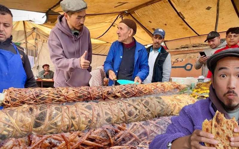 کباب روده و جگرپیچ غذای خیابانی در مراکش
