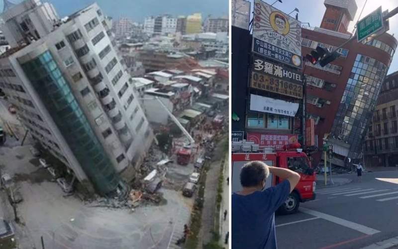 لحظه وقوع زلزله تایوان از دوربین یک خودرو