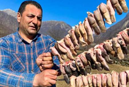 غذای روستایی در آذربایجان؛کباب کردن زبان بره