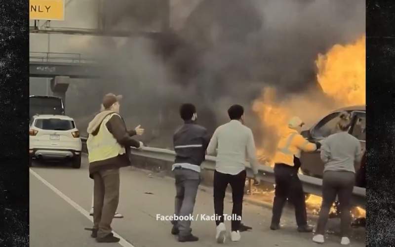 نجات راننده خودرو از میان شعله‌های آتش