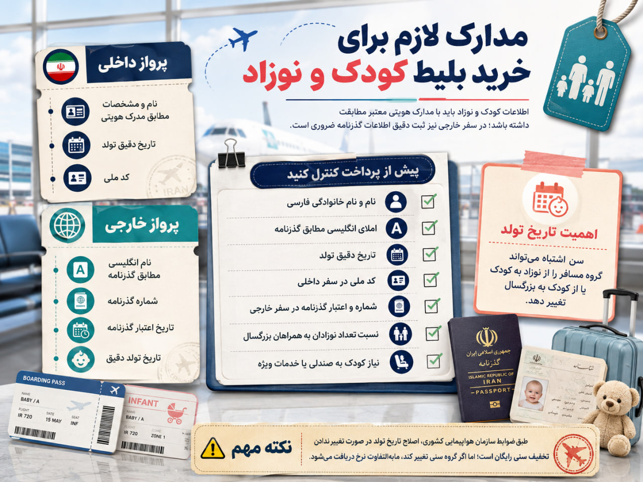  مدارک لازم برای خرید بلیط کودک و نوزاد